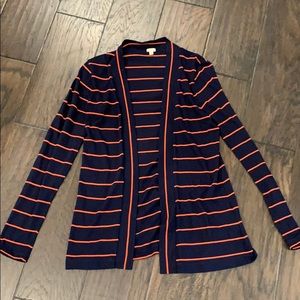 J Crew Navy and Orange striped cardigan